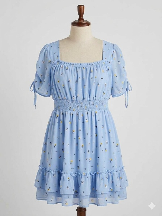 Liberty Love Dresses & Skirts - Light Blue Floral Smocked Waist Plus Size Dress